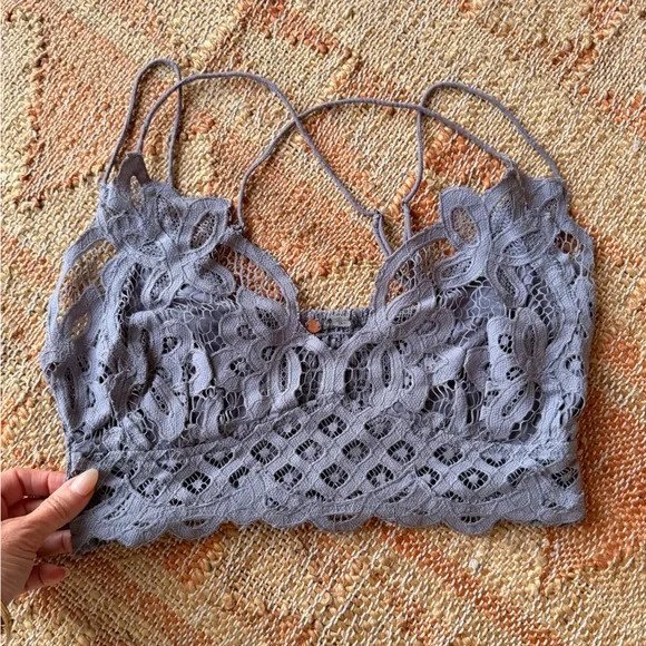Free People Adella bralette lace gray Strappy smocked back - Picture 2 of 9